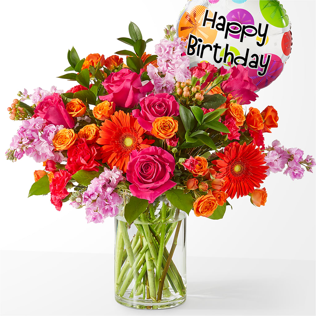 Fiesta Bouquet with Birthday Balloon – Joyce Florist Of Dallas Inc, Dallas TX