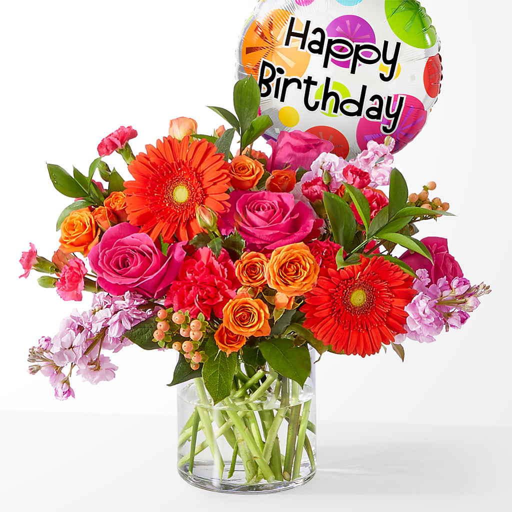 Fiesta Bouquet with Birthday Balloon – Joyce Florist Of Dallas Inc, Dallas TX