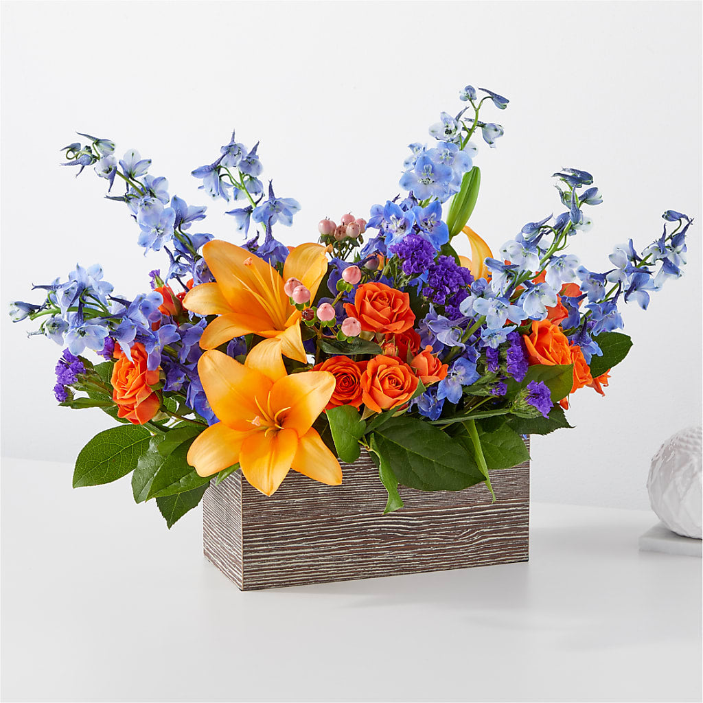 Radiant Citrus Box Bouquet – Joyce Florist Of Dallas Inc, Dallas TX