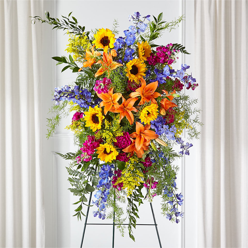 Sunlit Memories Standing Spray (Standard) – Joyce Florist Of Dallas Inc, Dallas TX
