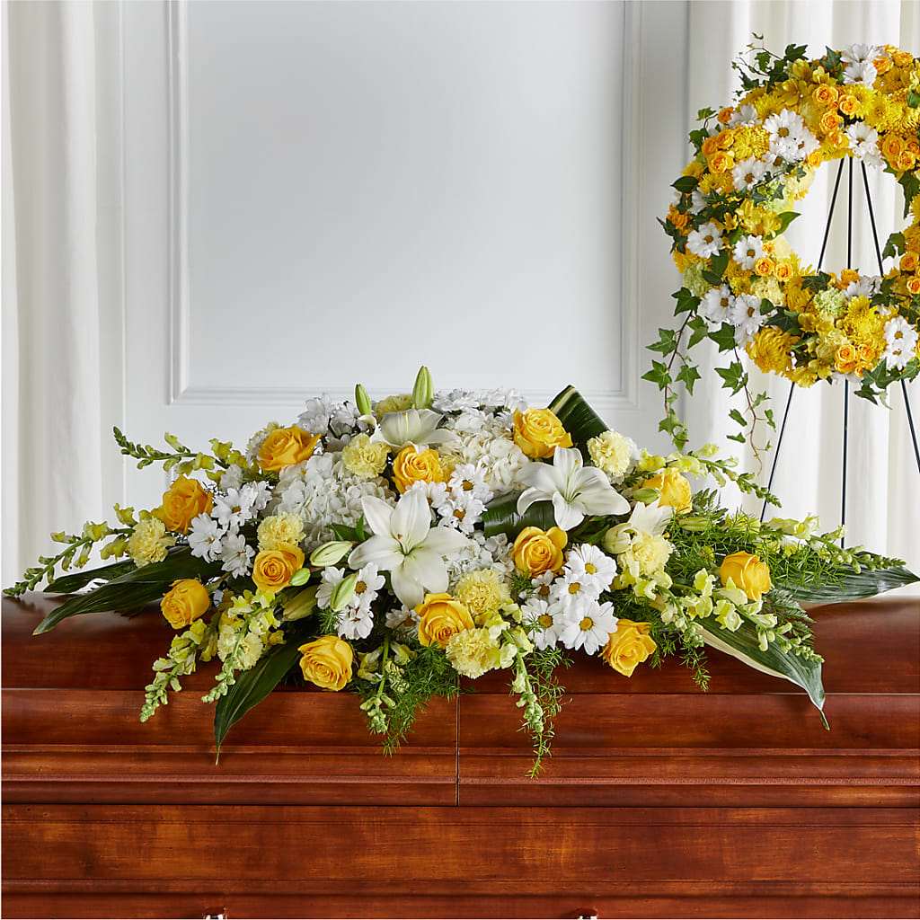Golden Harmony Casket Spray – Joyce Florist Of Dallas Inc, Dallas TX